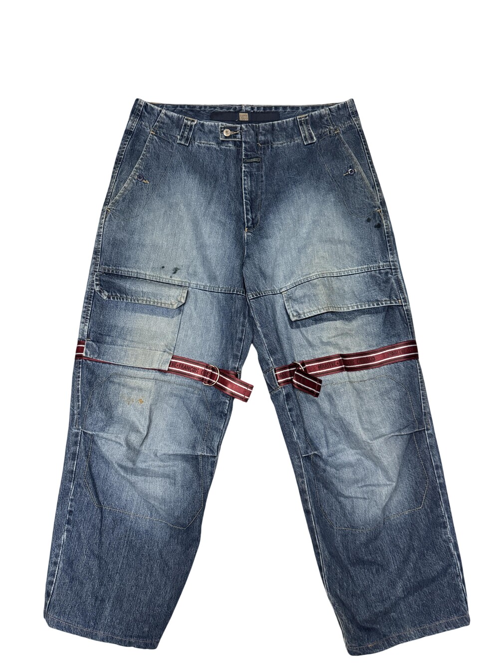 Marithe Francois Girbaud Jeans Mens 40x31 Blue Relaxed Straight Cargo Strap Y2k